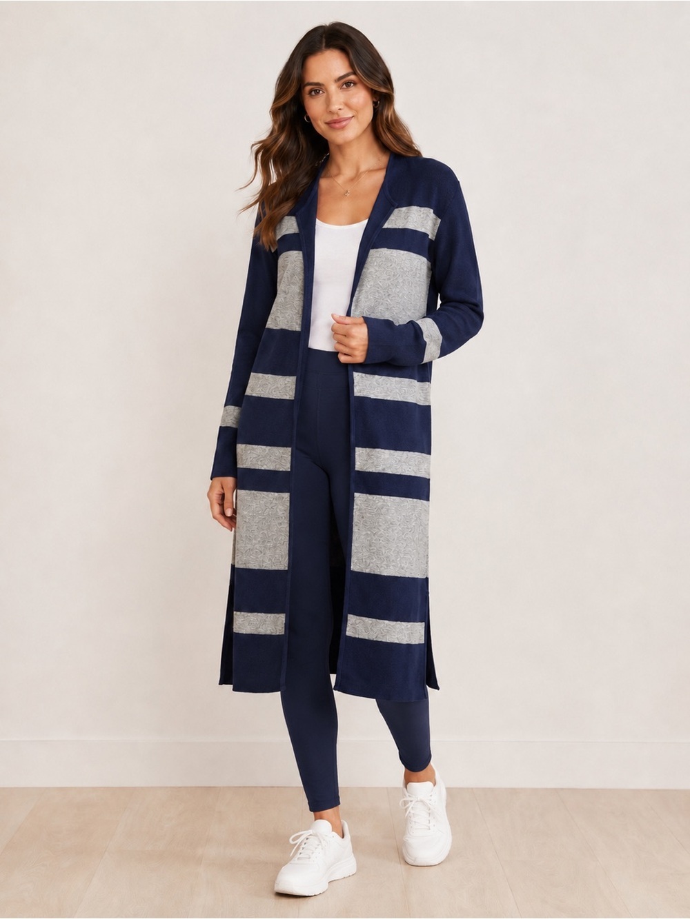 Athleta Reversible Explorer Sweater Coat Size Small NWT Navy Gray Striped